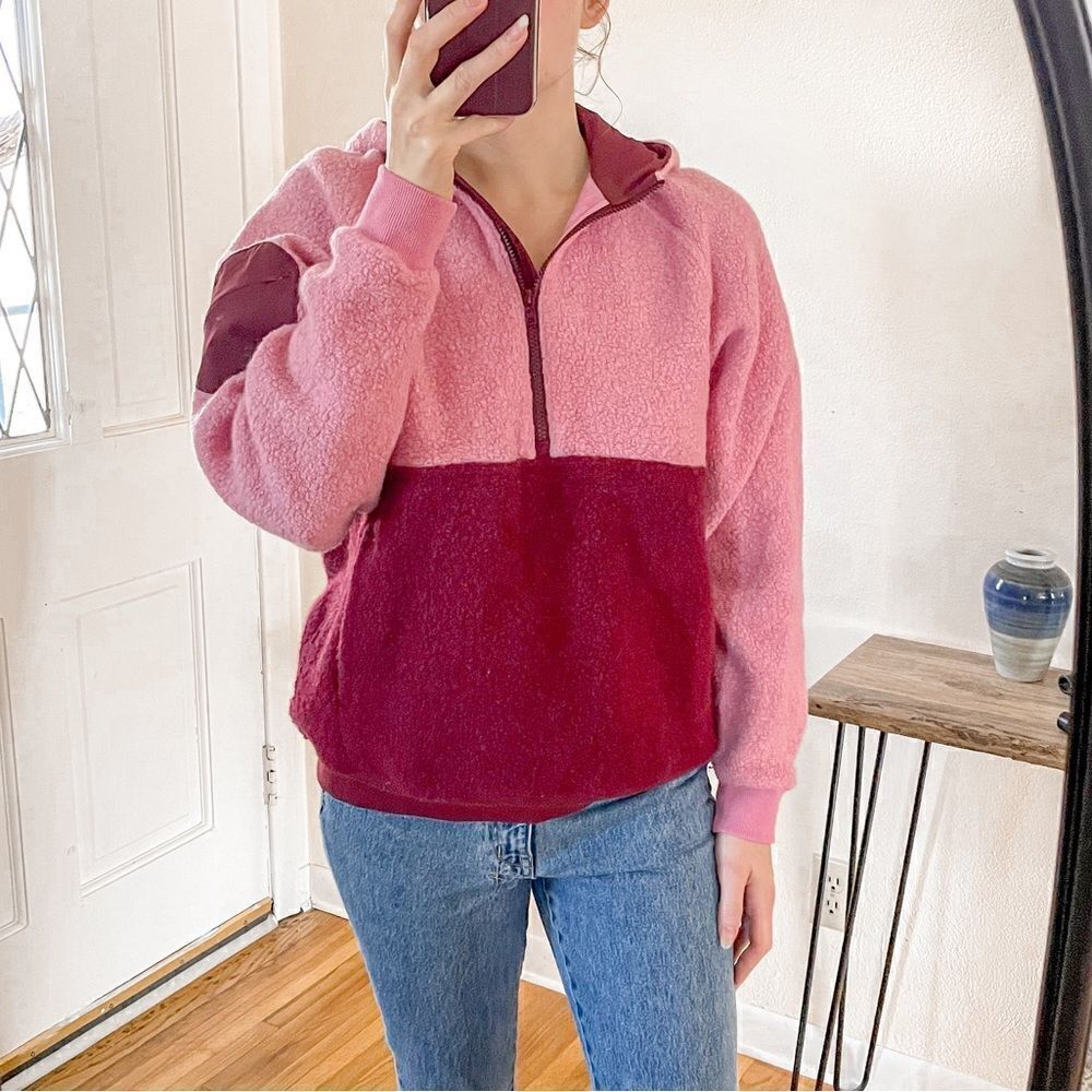 Outdoor Voices MegaFleece Half Zip Pullover Hoodie Raspberry Pink